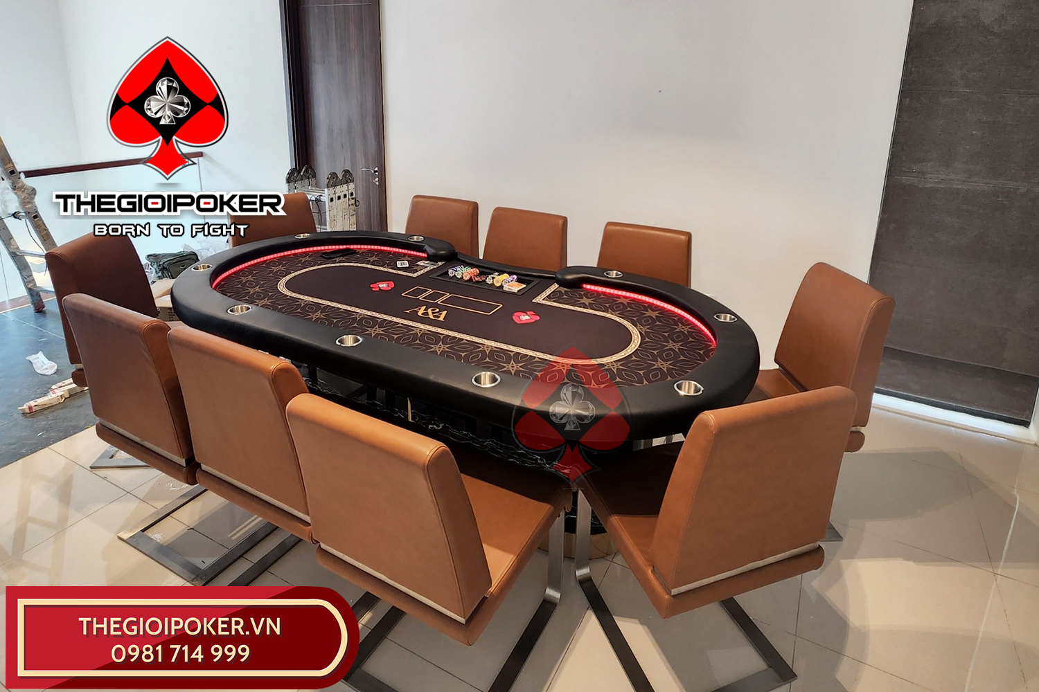 Meja Poker Royal Luxury dengan lampu Led oleh TheGioiPoker