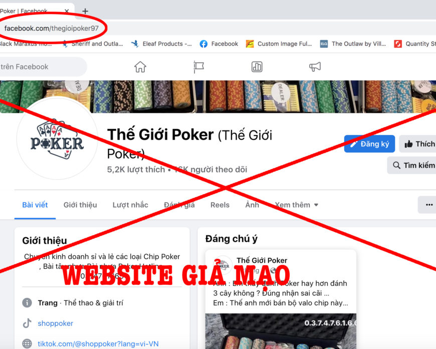 Fanpage giả mạo TheGioiPoker để bán chip poker kém chất lượng