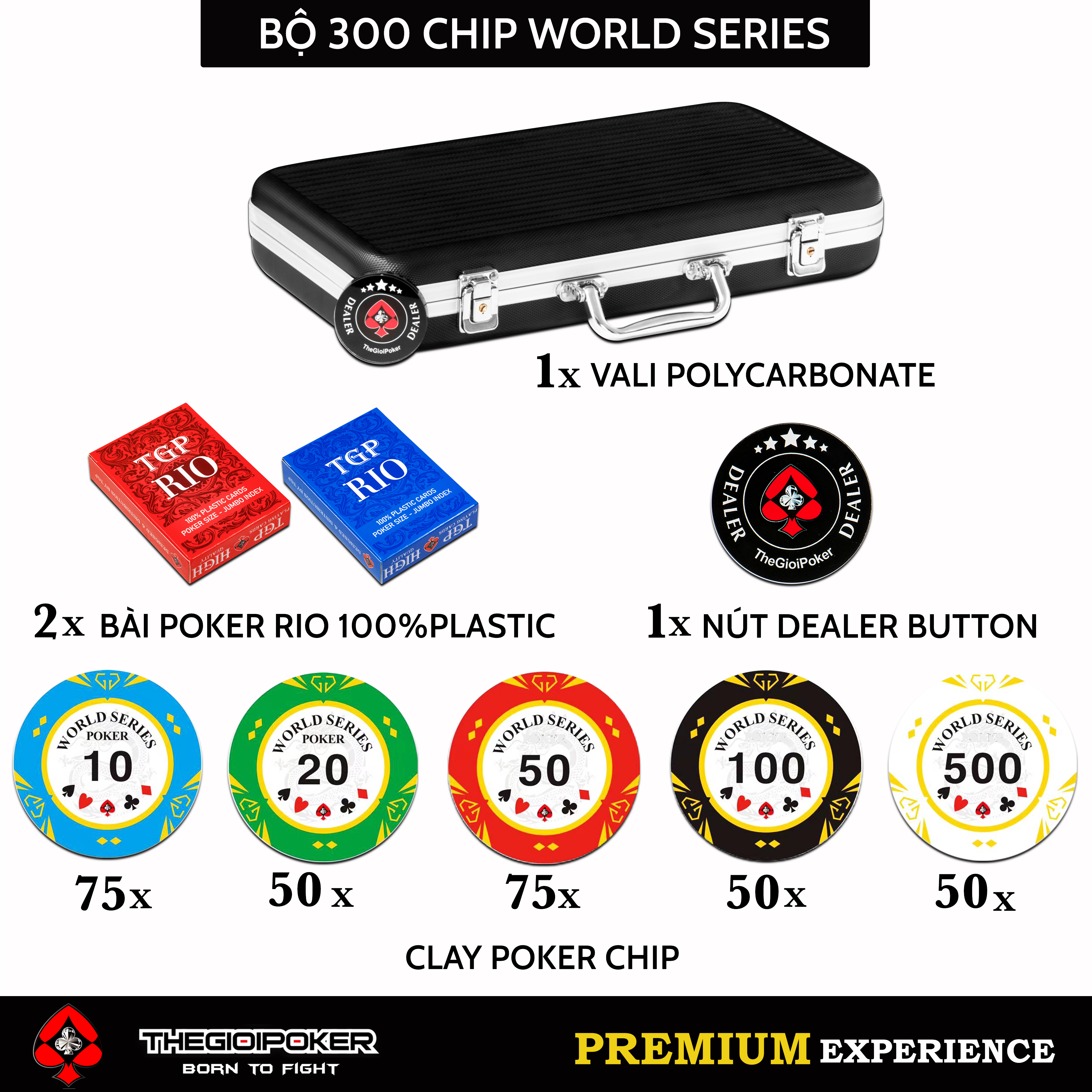 Số lượng từng loại của bộ chip poker series 300 phỉnh