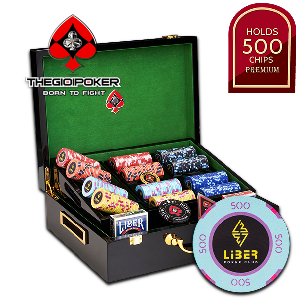 Bộ 500 chip poker Ceramic Libers được đựng trong vali gỗ sang trọng Deluxe