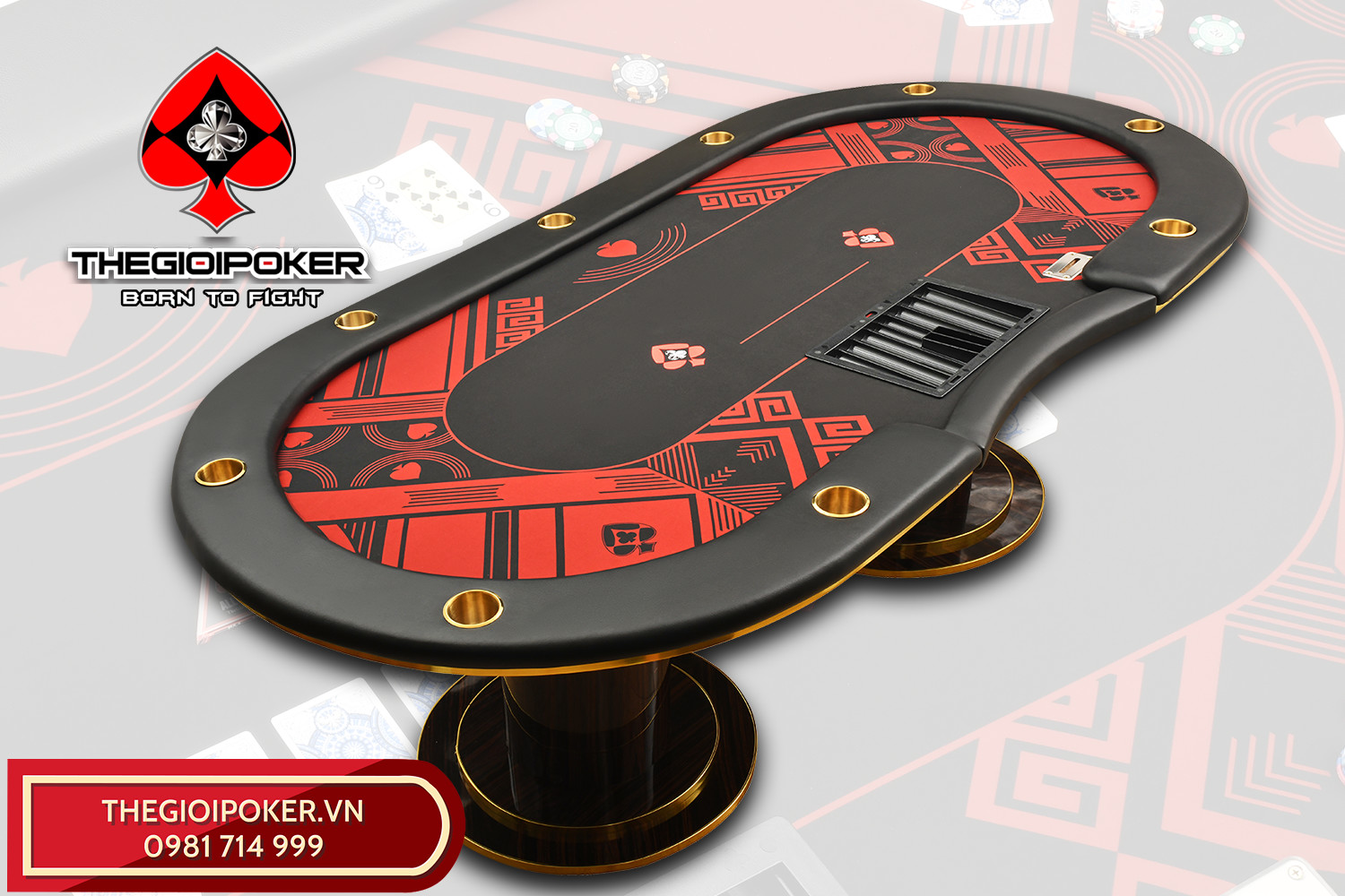 Bàn Poker Maverick Red Luxury Cao Cấp