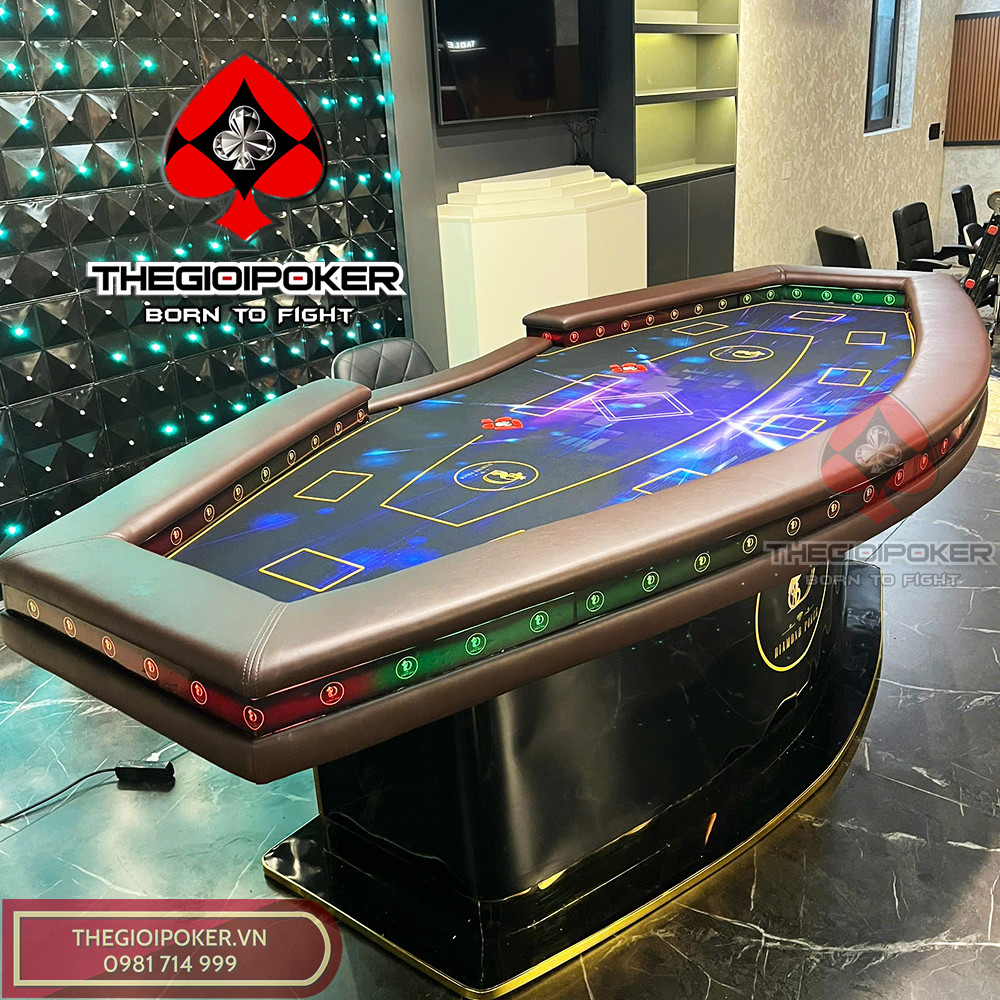 Bàn Poker Final Diamond RFID được trang bị hệ thống Led trong ngoài có thể tuỳ chỉnh màu sắc qua remote hoặc app mobile hiện đại