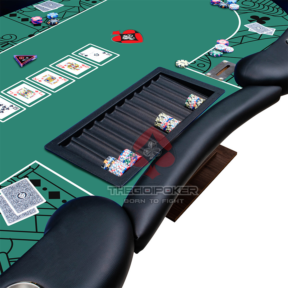 Bàn poker được trang bị 9 cupholder, 1 tray và 1 box rake chuyên nghiệp